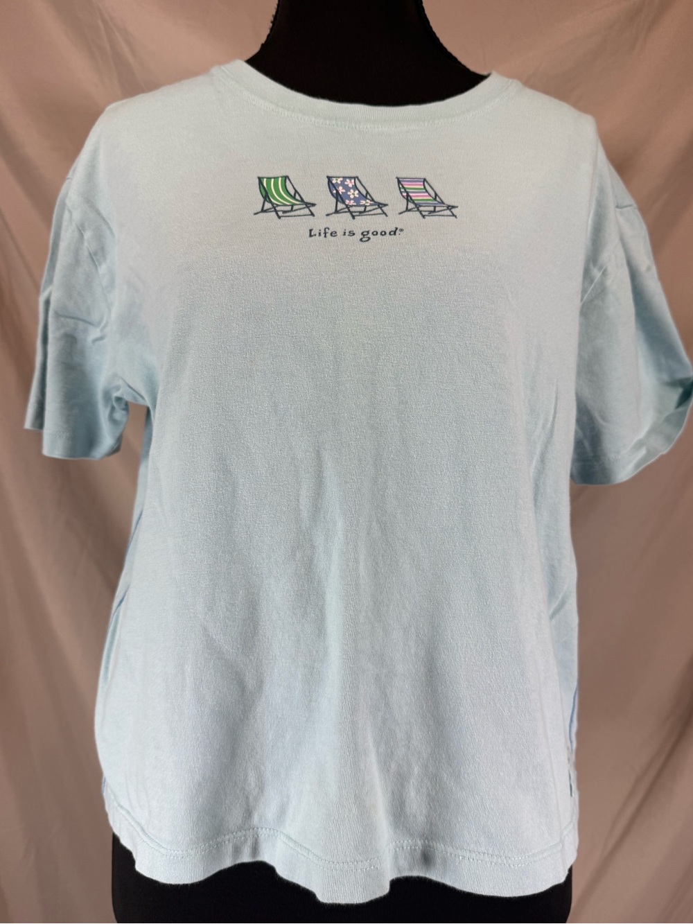 Life Is Good Beach Chairs Crusher T-Shirt Blue- Size Small